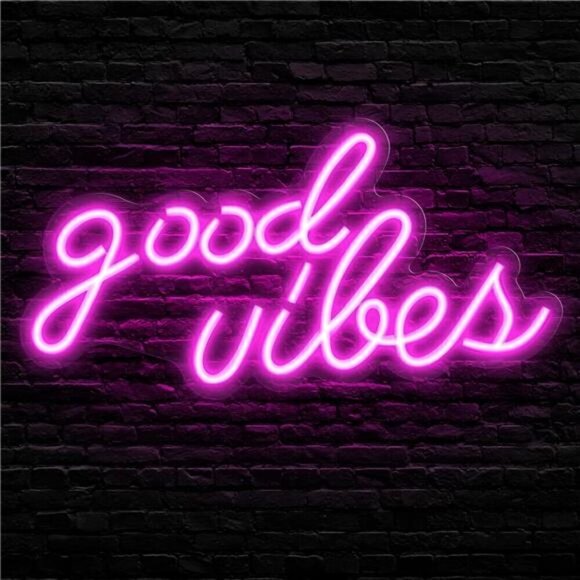 Pink Good Vibes Neon Sign Light Bedroom LED Neon Wall Decor (16.1 x 8.3 inch) - Picture 1 of 8